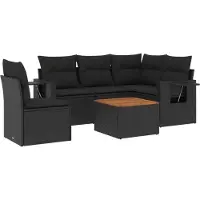 Syfax Salon de jardin 6 pcs avec coussins noir résine tressée