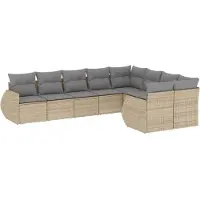 Syfax Salon de jardin avec coussins 9 pcs beige résine tressée