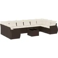vidaXL Ensemble de salon de jardin 11 pièces avec coussins Marron Poly rotin