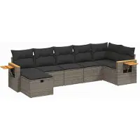 Syfax Salon de jardin avec coussins 7 pcs gris résine tressée