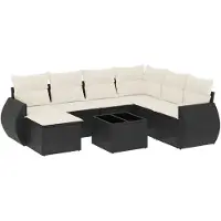 Sonstiges Salon de jardin 8 pcs avec coussins noir résine tressée