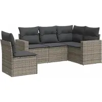Syfax Salon de jardin 5 pcs avec coussins gris résine tressée