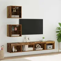 Prolenta Meuble TV exclusif - Ensemble TV mural avec éclairage LED, 5 pièces, en bois de récupération et en panneaux de fibres de bois