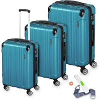 Veska Set de valises à coque dure 3 pièces avec serrure à combinaison TSA 4 roulettes coque dure ABS, valise de voyage trolley valise à roulettes - bleu brume