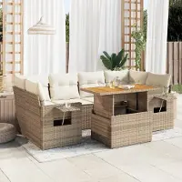 Prolenta Maison Exclusive - Ensemble de salon de jardin 7 pièces avec coussins, polyrotin beige