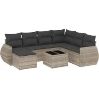 Sonstiges Salon de jardin 8 pcs avec coussins gris clair résine tressée