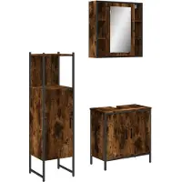 Syfax Ensemble d'armoires de salle de bain 3 pcs chêne fumé