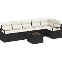 Syfax Ensemble de Canapés avec coussin 7 pcs Noir polyrotin