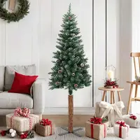 Prolenta Maison Exclusive - Sapin de Noël élancé en bois véritable et neige, vert, 150 cm