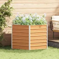 Prolenta Maison Exclusive - Jardinière surélevée pour jardin, couleur marron clair, dimensions 129 x 129 x 77 cm, en acier galvanisé