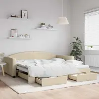 Prolenta Maison Exclusive - Lit de jour convertible avec tiroirs, couleur crème, 100 x 200 cm, tissu