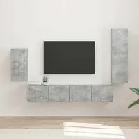 Prolenta Meuble TV exclusif - Ensemble de 4 pièces en béton gris, fabriqué en panneaux de particules