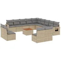 Syfax Salon de jardin avec coussins 14 pcs beige résine tressée