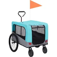 Prolenta Remorque de vélo exclusive, 2 en 1, pour chiens et poussettes, couleurs bleu et gris