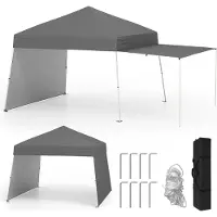 Costway Pop-up Pavillon 430x280cm avec 2 parois latérales transformables en store, pavillon de jardin portable, tente de camping Tente de réception Outdoor Gris
