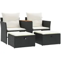 Syfax Canapé de jardin 2 places avec tabourets noir résine tressée