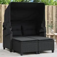 Syfax Canapé de jardin 2 places avec auvent et tabourets noir rotin