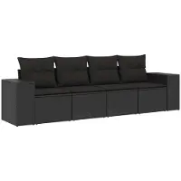 Sonstiges Salon de jardin 4 pcs avec coussins noir résine tressée