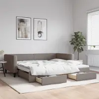 Prolenta Maison Exclusive - Canapé-lit convertible avec tiroirs, taupe, 100 x 200 cm, tissu