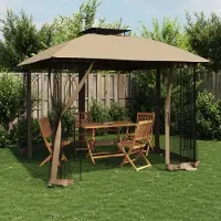 vidaXL Design New Pavillon avec double toit & murs en filet Taupe 2,94x2,94 m Acier - Pavillons & Tentes de réception Meubles2025 CHY9986178 1parcel