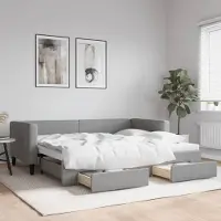 Prolenta Maison Exclusive - Canapé-lit convertible avec tiroirs, gris clair, 90 x 200 cm, tissu