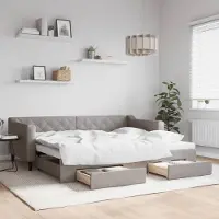Prolenta Maison Exclusive - Lit de jour convertible avec tiroirs, taupe, 90 x 200 cm, tissu