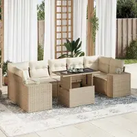 vidaXL ensemble de 8 canapés de jardin avec coussins Beige Poly Rattan