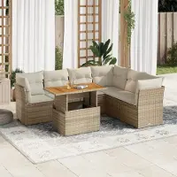 vidaXL Meubles 7 pcs. Salon de jardin avec coussins Beige Poly Rattan - Meubles de balcon 3326935