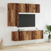 Prolenta Meuble TV mural exclusif, 5 pièces, en bois massif recyclé et panneaux de particules