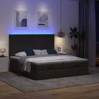 vidaXL BEI CLORIS Cadre de lit avec sommier à lattes - Lit ottoman avec matelas & LEDs Noir 200x200 cm Tissu - Lits classiques Neu9774911 11parcel