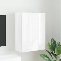 Prolenta Meuble TV mural exclusif - Dimensions : 59,5 x 31 x 80 cm - Finition : blanc brillant - Matériau : bois composite