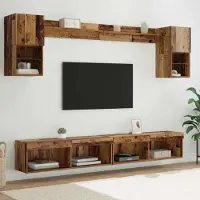 Prolenta Meuble TV mural exclusif - Étagères murales pour télévision avec éclairage LED, en bois de récupération (6 pièces)