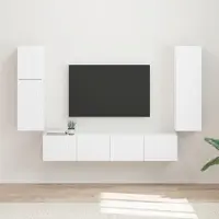 Prolenta Meuble TV exclusif - Ensemble de 4 pièces, blanc, en panneaux de particules