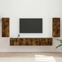 Prolenta Meuble TV exclusif - Ensemble de 4 pièces en bois stratifié imitation chêne fumé