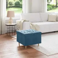 Prolenta Pouf exclusif avec rangement, couleur bleu, dimensions 60 x 60 x 45 cm, revêtement en velours