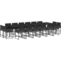 Syfax Ensemble à manger de jardin 17 pcs coussins noir résine tressée