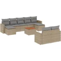Syfax Salon de jardin avec coussins 10 pcs beige résine tressée