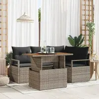 Prolenta Maison Exclusive - Ensemble de salon de jardin composé de 5 pièces, en rotin synthétique gris