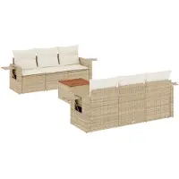 Sonstiges ensemble de salon de jardin 7 pièces avec coussins Beige Poly Rattan
