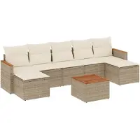 Syfax Salon de jardin avec coussins 8 pcs beige résine tressée