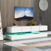 Sweiko LED TV Lowboard,Armoire TV murale,Support TV, Meuble TV avec 2 armoires et 4 grands tiroirs, éclairage LED 16 couleurs Armoire murale pour téléviseur jusqu'à 55 pouces Blanc 130x33x15cm