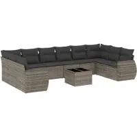 Syfax Ensemble canapé de jardin modulaire 11 pièces, résine tressée grise, avec coussins épais déhoussables lavables, table basse verre trempé, résistant...
