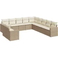 vidaXL Ensemble de salon de jardin 11 pièces avec coussins Beige Poly Rattan