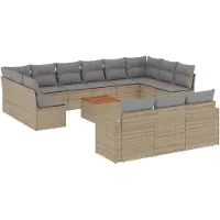 Sonstiges Salon de jardin avec coussins 14 pcs beige résine tressée