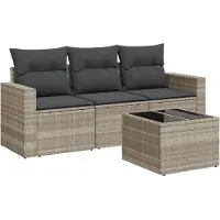 vidaXL Ensemble de salon de jardin 4 pièces avec coussins gris clair Poly rotin