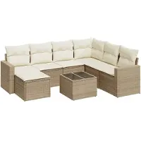 vidaXL Ensemble de jardin canapé 8 pièces avec coussins Beige Poly Rattan