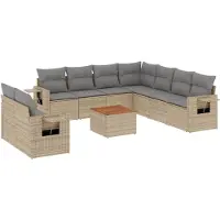 Syfax Salon de jardin avec coussins 10 pcs beige résine tressée