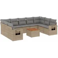 Syfax Salon de jardin avec coussins 10 pcs beige résine tressée