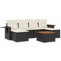 Syfax Salon de jardin 7 pcs avec coussins noir résine tressée
