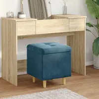 Prolenta Pouf exclusif avec rangement, couleur bleu, 40 x 40 x 45 cm, en velours
